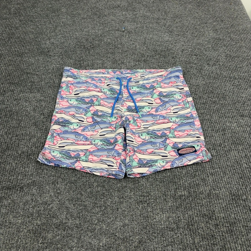 Vineyard Vines Swim Trunks Mens XS Pink Polyester Fish Print Board Shorts Preppy